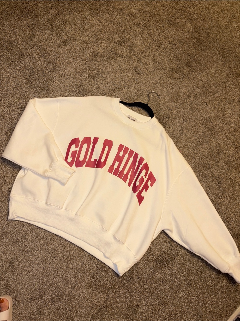 Gold Hinge White Sweatshirt with pink Logo